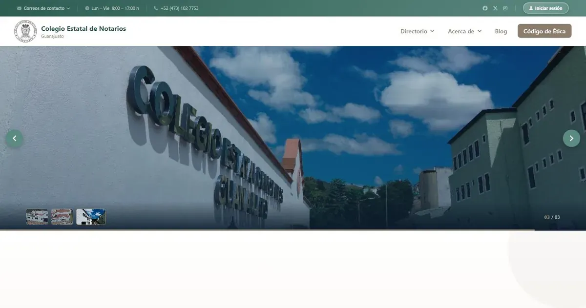 Portada del sitio colegionotariosgto.mx, desarrollado por Appquantika